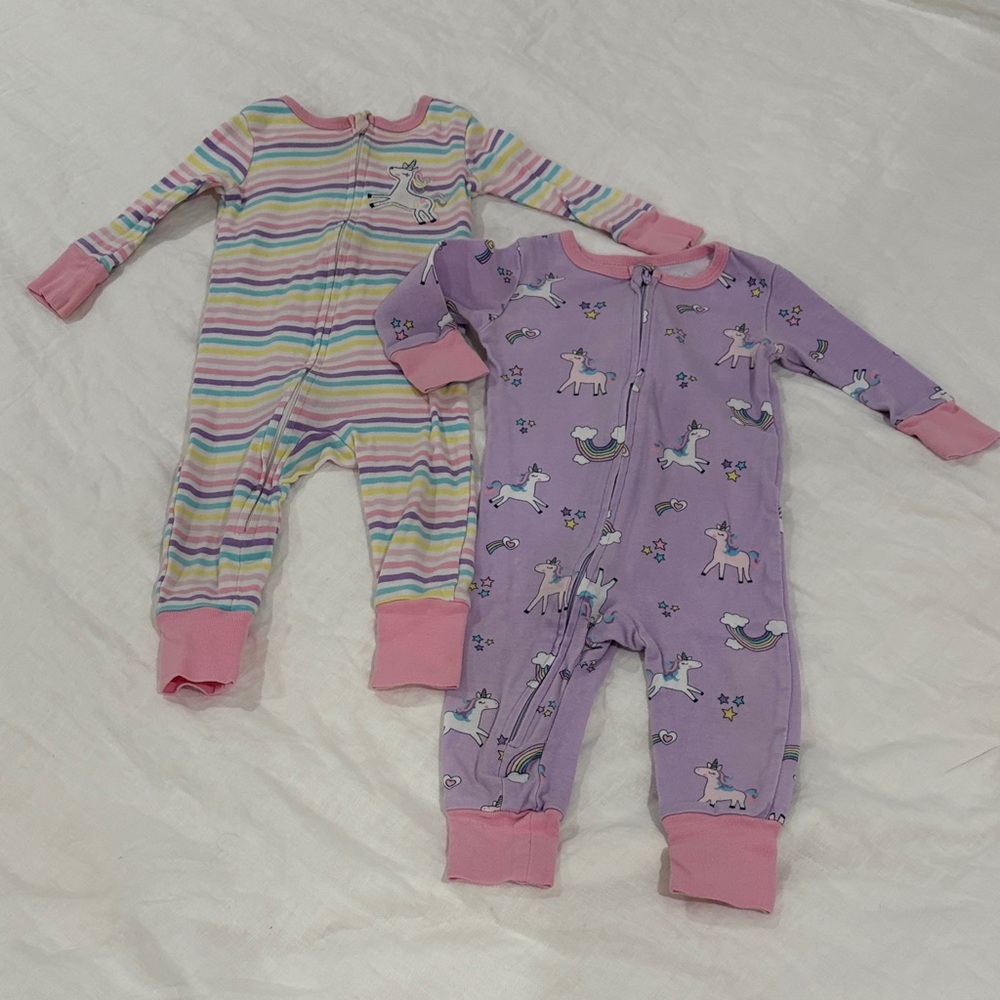 Kids Headquarters Unicorn and Striped Footies - Pink and Purple
